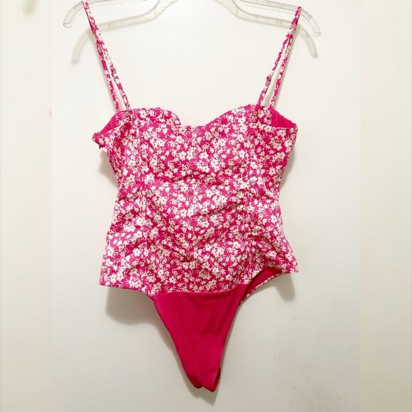 Zara Printed Corset Bodysuit Pink White Floral Medium NWT - Picture 7 of 9